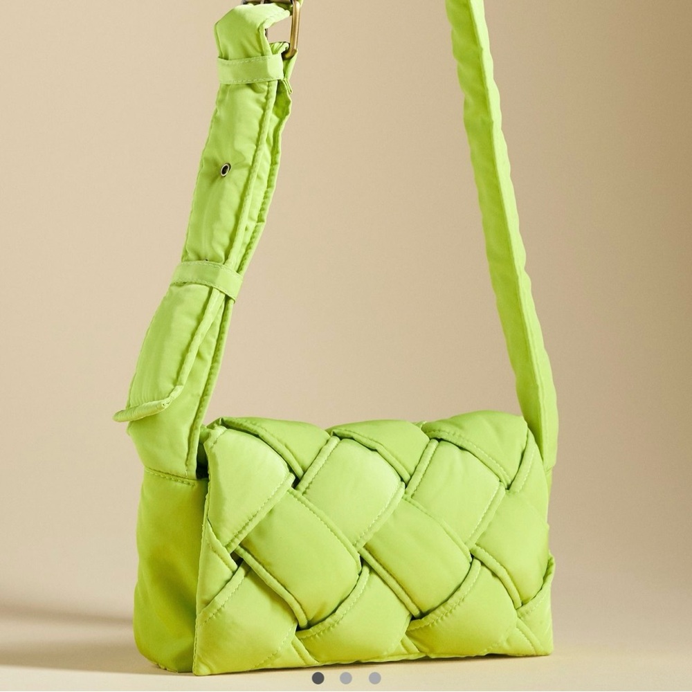 The‎ Lark Puffy Woven Neon Lime Green Crossbody Bag, Purse By Anthropologie